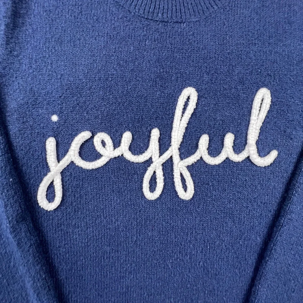 Joyful Graphic Sweater Womens 0X 14W Navy Blue Crewneck Terra‎ & Sky